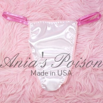 Ania's Sissy Satin Thong Naughty Peekaboo Text White satin adjustable sides men's panties One Size - Image 6
