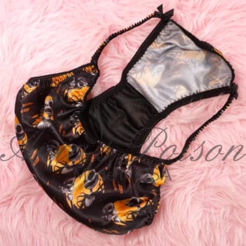 Ania's 80s style Satin Halloween Jack Classy cut Orange Black shiny string bikini Women's cut panties sz XL - Image 3