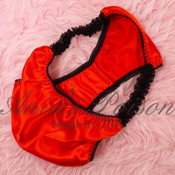 Ania's 80s style Satin Red Classy cut Black Lace shiny string bikini Women's cut panties sz XL - Image 4