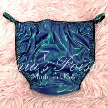 Ania's 80s style metallic foil Mermaid Green Classy cut shiny string bikini Women's cut panties sz XL - Image 2
