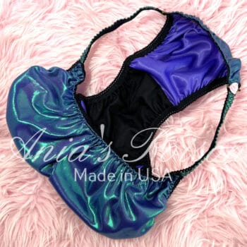 Ania's 80s style metallic foil Mermaid Green Classy cut shiny string bikini Women's cut panties sz XL - Image 3