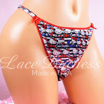 Ania's Sissy women's string Bikini Sailor Kitty Red White Blue Duchess Cut shiny panties sz 6