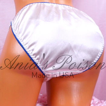 Ania's Sissy Satin White string Bikini Zodiac Aquarius Kitty shiny wetlook men's Duchess Cut panties sz 6/M - Image 3