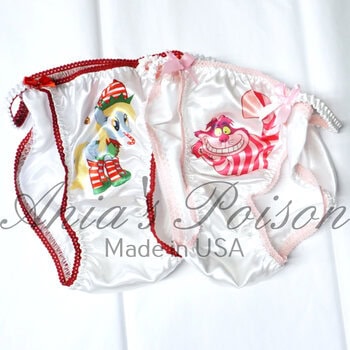 Ania's Sissy women's panties 2 Piece Lot sz S/5 - Christmas Pony and Mischievous Pink Cat string bikinis