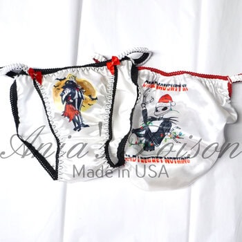 Ania's Sissy women's panties 2 Piece Lot sz S/5 - Beetlejuice with Lydia and Jack Skeleton string bikinis