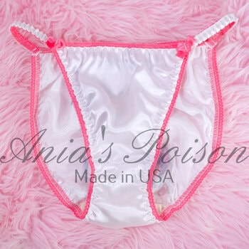 Ania's Sissy men's Satin panties shiny wetlook crotch print humiliation Duchess Cut string bikini sz S/5 - Image 3