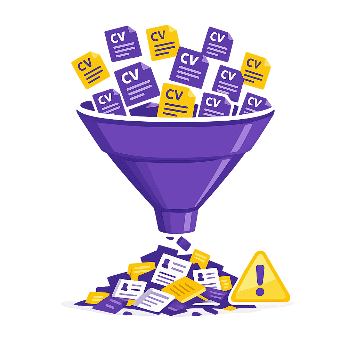 Illustration entonnoir de recrutement avec trop de CV et tri inefficace dans un ATS