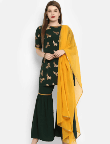 Short Kurta with Sharara and Dupatta