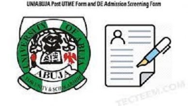 UNIABUJA Post UTME Form - Post UTME/DE Screening Update