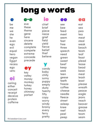 long e word list