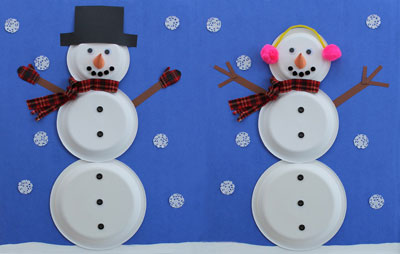 Paper plate snowmen with three plates