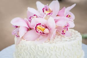 Beautiful of  Wedding Cake with Flowers on Top.