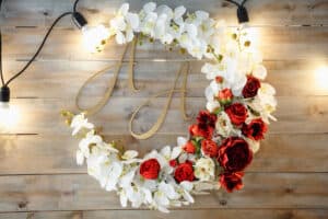 Floral wreath with initials in the center