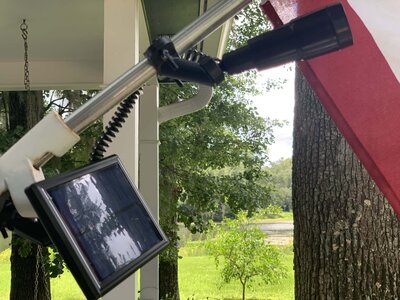 close up view of a solar flagpole light