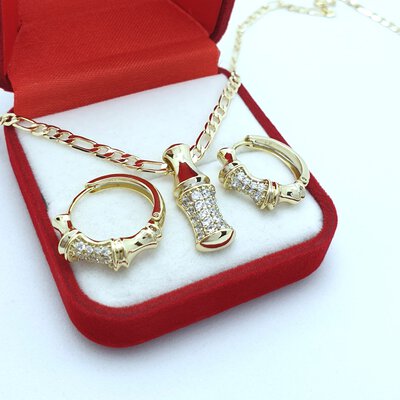 Set pandantiv si cercei placat cu aur galben 14k