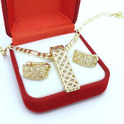 Set pandantiv si cercei placat cu aur galben 14k
