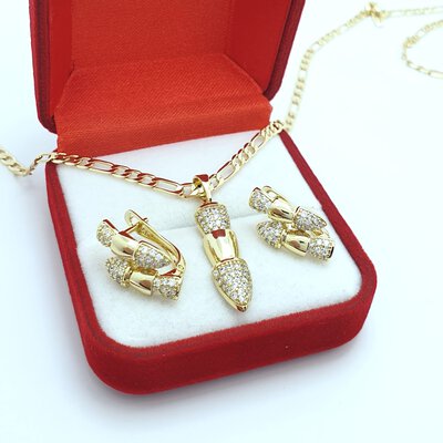Set pandantiv si cercei placat cu aur galben 14k