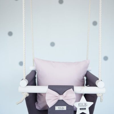 Asphalt gray Starcatcher with powder pink pillow