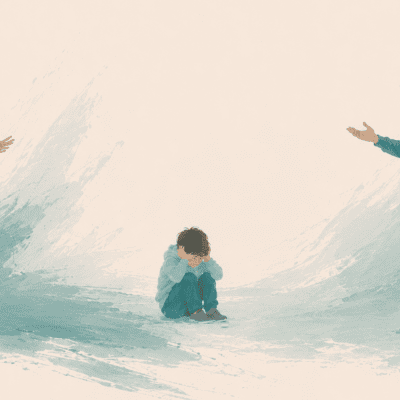 Ein Paar streiten sich in dieser Illustration vor dem Kind