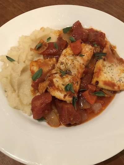 Sole arrabbiata with celery root mash
