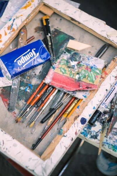 a box filled with limited supplies for making art