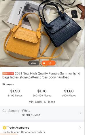 cheap PU bag on Alibaba
