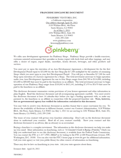 Pinkberry Franchise Disclosure Document