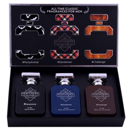 PERFUMERS CLUB "All Time Classic Fragrances for Men" Gift Set of 3 (Party Animal + Gentleman + Challanger) Upto 24 hrs lasting (Eau De Parfum)