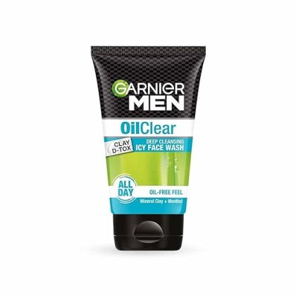 Garnier Men Oil Clear Deep Cleansing Face Wash, Mineral Clay and Menthol Deep Cleansing Face Wash for Oil Free Feels, Suitable for all Skin Types, 100g