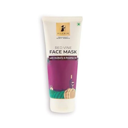 Pilgrim Anti Ageing Red Vine Face Pack & Mask Paste with Mulberry Extracts & Rosehip Oil for Glowing Skin, De-Tan, Dark Spots, Blackheads Removal, 100g