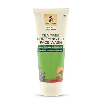 Pilgrim Australian Tea Tree & 1% Salicylic acid Gel Face wash Men & Women|Tea Tree purifying gel face wash with 1%salicylic acid & CICA for oily skin,acne and pimples|Oily skin cleanser for face | 100ml