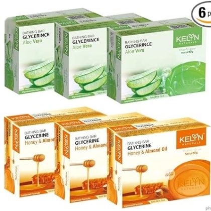 KELYN Skincare Bathing Soap | Bathing Bar with Glycerine, Aloe Vera, Honey & Almond Oil Soap for Deep Cleansing | Aloe Vera Bathing Soap (Pack of 6)