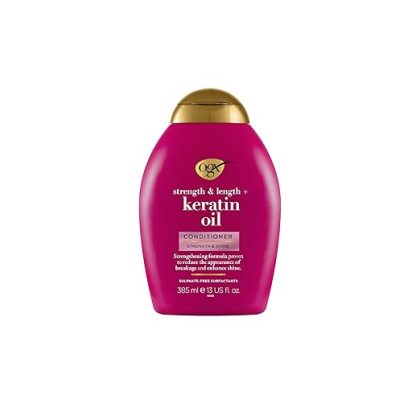 OGX Strength & Length + Keratin Oil Fortifying Anti-Frizz Conditioner for Damaged Hair & Split Ends, with Keratin Proteins & Argan Oil, Paraben-Free, Sulfate-Free Surfactants -385ml