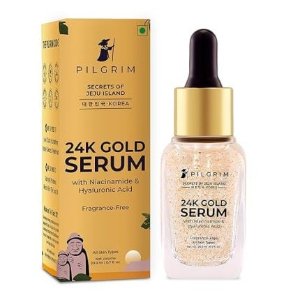 Pilgrim 24K Gold Face Serum With Niacinamide & Hyaluronic Acid, Dewy Primer For Face Make-Up For All Skin Types, Korean Skin Care For Unisex, 20ml