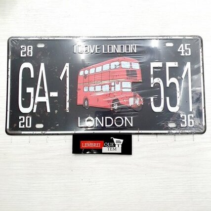 Placa Decorativa em Metal c/ Relevo – I love london  (londres) – 15,5 x 30,5