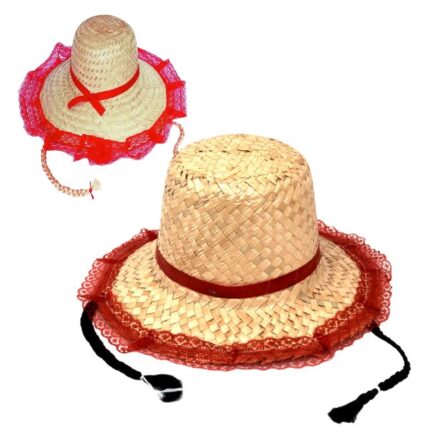 Chapéu de Palha para Festa Junina renda trança
