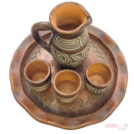 Jarra com Prato e copos Cerâmica Marajoara – artesanal