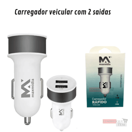 Carregador Rápido Veicular 2 entradas – Maxmidia Carregador de Cinzeiro