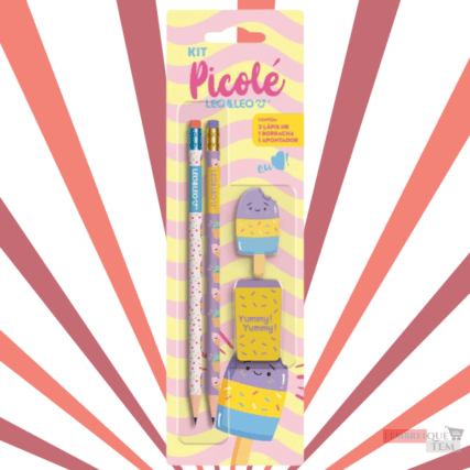 Kit Picolé 2 Lápis HB, 1 Borracha Picolé e 1 Apontador