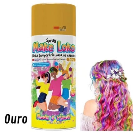 Tinta de cabelo Spray make Ouro – Cabelo maluco – Tinta Temporária