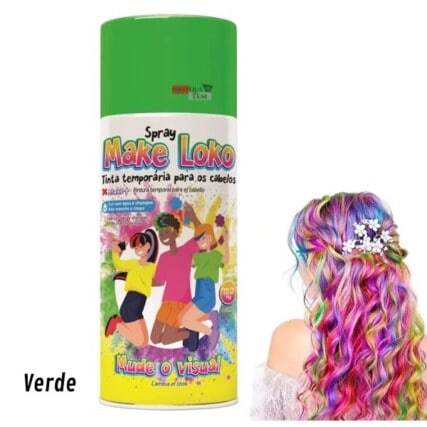 Tinta temporária para cabelo -Tinta de cabelo Spray make Verde