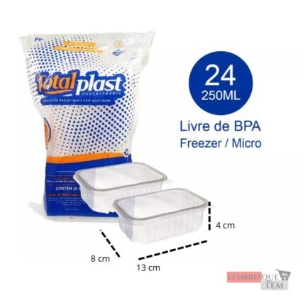Pote Retangular 250 ml Freezer Micro Ondas Marmita Fitness