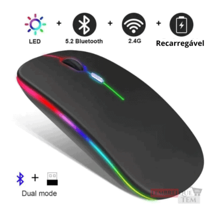 Mouse sem fio dual band receptor nano 2,4ghz Bluetooth RGB recarregável MS-S350L