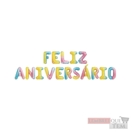 Balão Metalizado Feliz Aniversario -Arco Iris 40cm