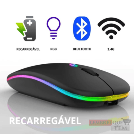 Mouse sem fio dual band receptor nano 2,4ghz / Bluetooth RGB recarregável MS-S350L