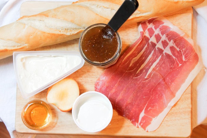 The Perfect Appetizer: Crostini Two Ways - Goat Cheese, Fig & Prosciutto and Brie, Honey & Peach