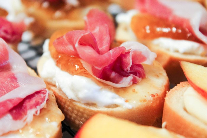 The Perfect Appetizer: Crostini Two Ways - Goat Cheese, Fig & Prosciutto and Brie, Honey & Peach