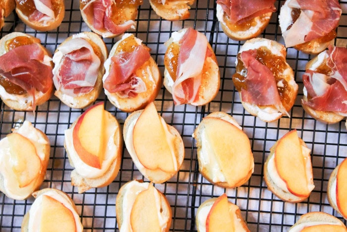 The Perfect Appetizer: Crostini Two Ways - Goat Cheese, Fig & Prosciutto and Brie, Honey & Peach