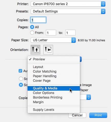 printer settings