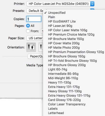 printer settings